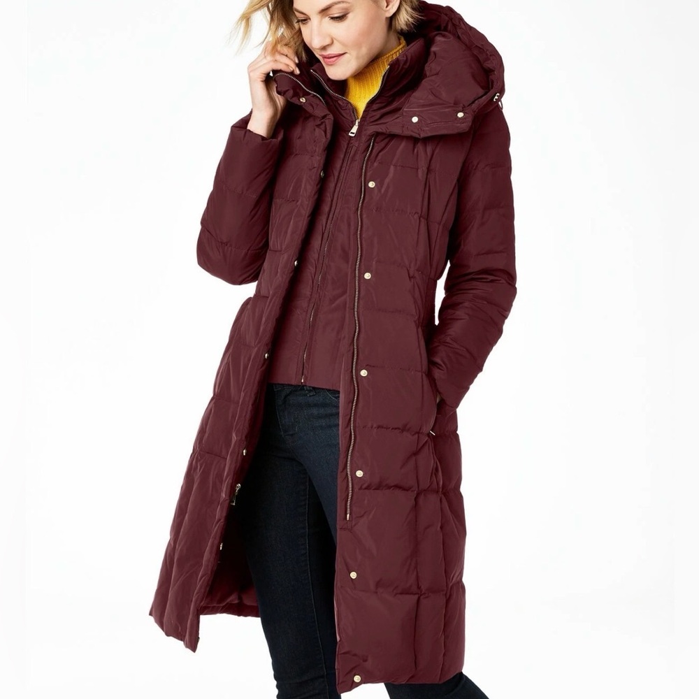 Cole Haan Down Puffer Coat with Bib Merlot Size XL Like New